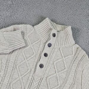 Banana Republic Sweater Mens Medium Gray Cable Knit Button Mock Neck Henley
